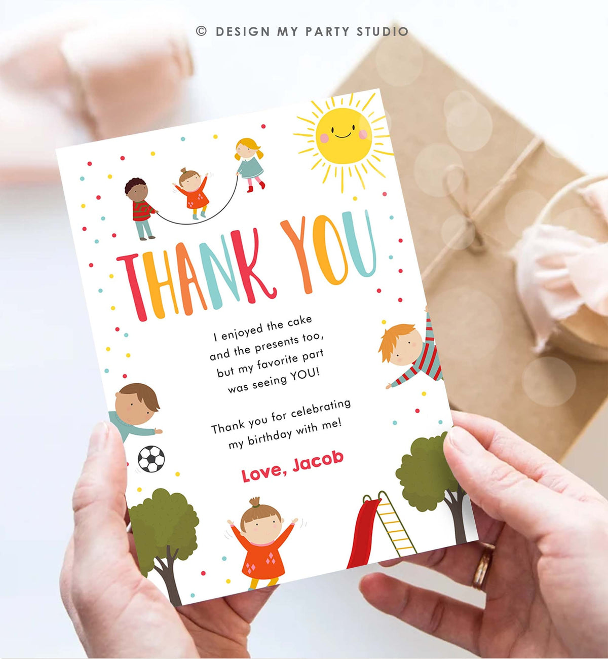 Editable Playground Thank You Card Birthday Boy In the Park Party Climb Slide and Play Note Digital Download Template Printable 0327
