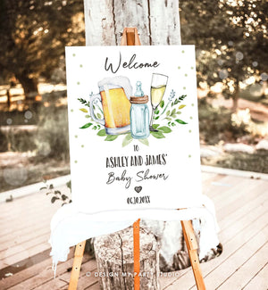 Editable A Baby is Brewing Welcome Sign Brewing Baby Shower Bottle and Beers Champagne Cheers Coed Couples Shower Corjl Template 0190