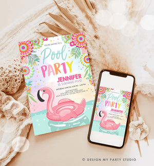 Editable Pool Party Invitation Flamingo Pool Party Birthday Invite Splish Splash Swimming Summer Download Printable Template Corjl 0240