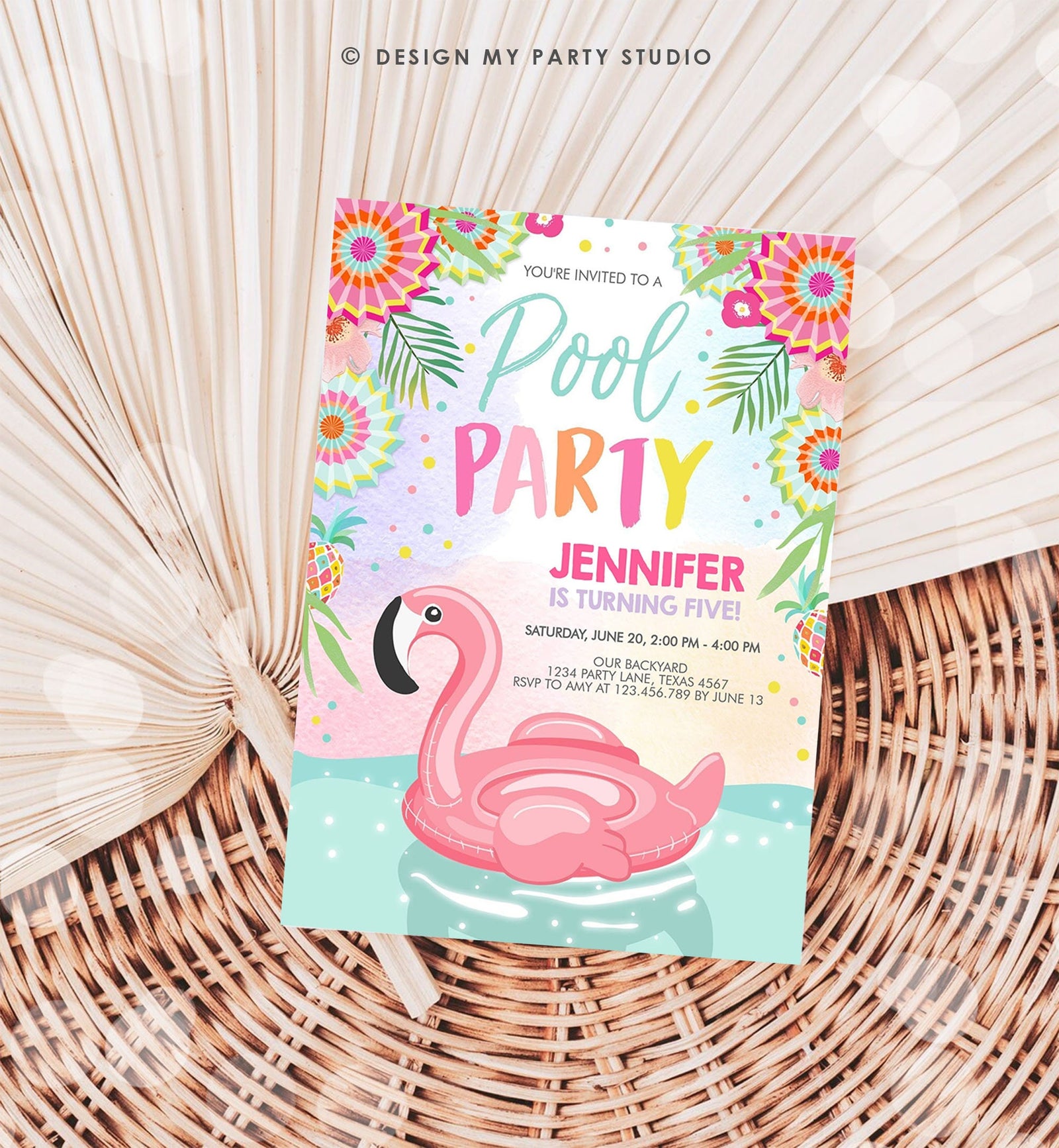 Editable Pool Party Invitation Flamingo Pool Party Birthday Invite Splish Splash Swimming Summer Download Printable Template Corjl 0240