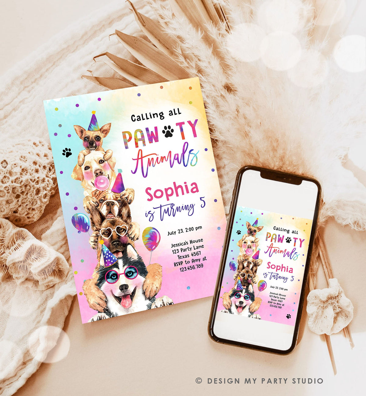 Editable Dogs Birthday Party Invitation Puppy Birthday Invite Calling All Pawty Animals Party Animals Download Printable Template Corjl 0460