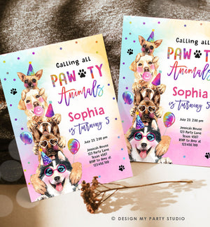 Editable Dogs Birthday Party Invitation Puppy Birthday Invite Calling All Pawty Animals Party Animals Download Printable Template Corjl 0460
