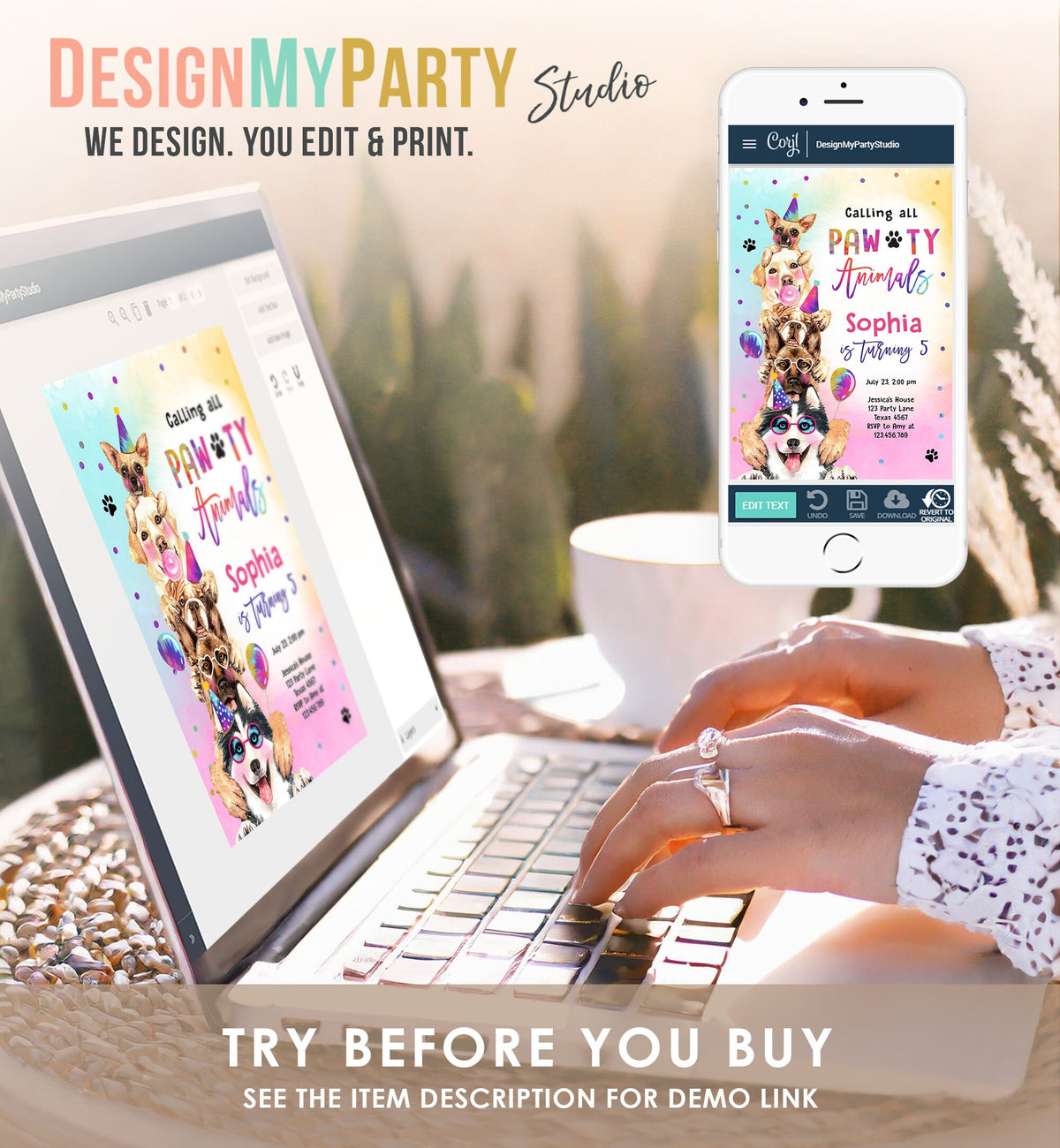 Editable Dogs Birthday Party Invitation Puppy Birthday Invite Calling All Pawty Animals Party Animals Download Printable Template Corjl 0460