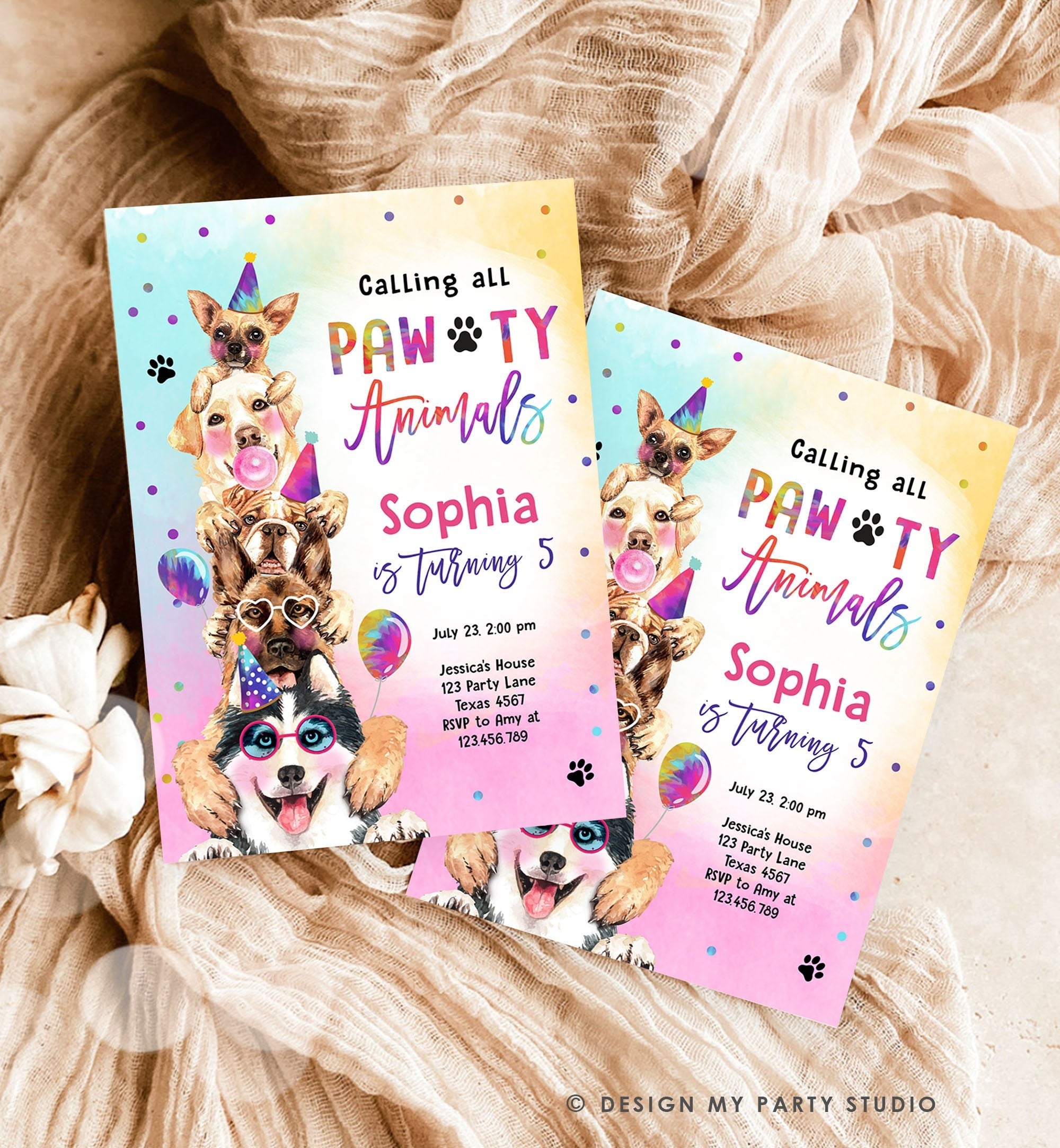 Editable Dogs Birthday Party Invitation Puppy Birthday Invite Calling All Pawty Animals Party Animals Download Printable Template Corjl 0460