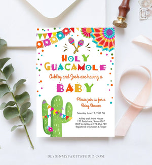 Editable Holy Guacamole Fiesta Baby Shower Invitation Cactus Mexican Succulent Little Señor Senorita on the Way Download Corjl Template 0045