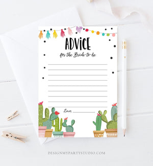 Editable Advice for the Bride-to-be Card Words of Wisdom Cactus Succulent Fiesta Bridal Shower Game Mexican Corjl Template Printable 0254