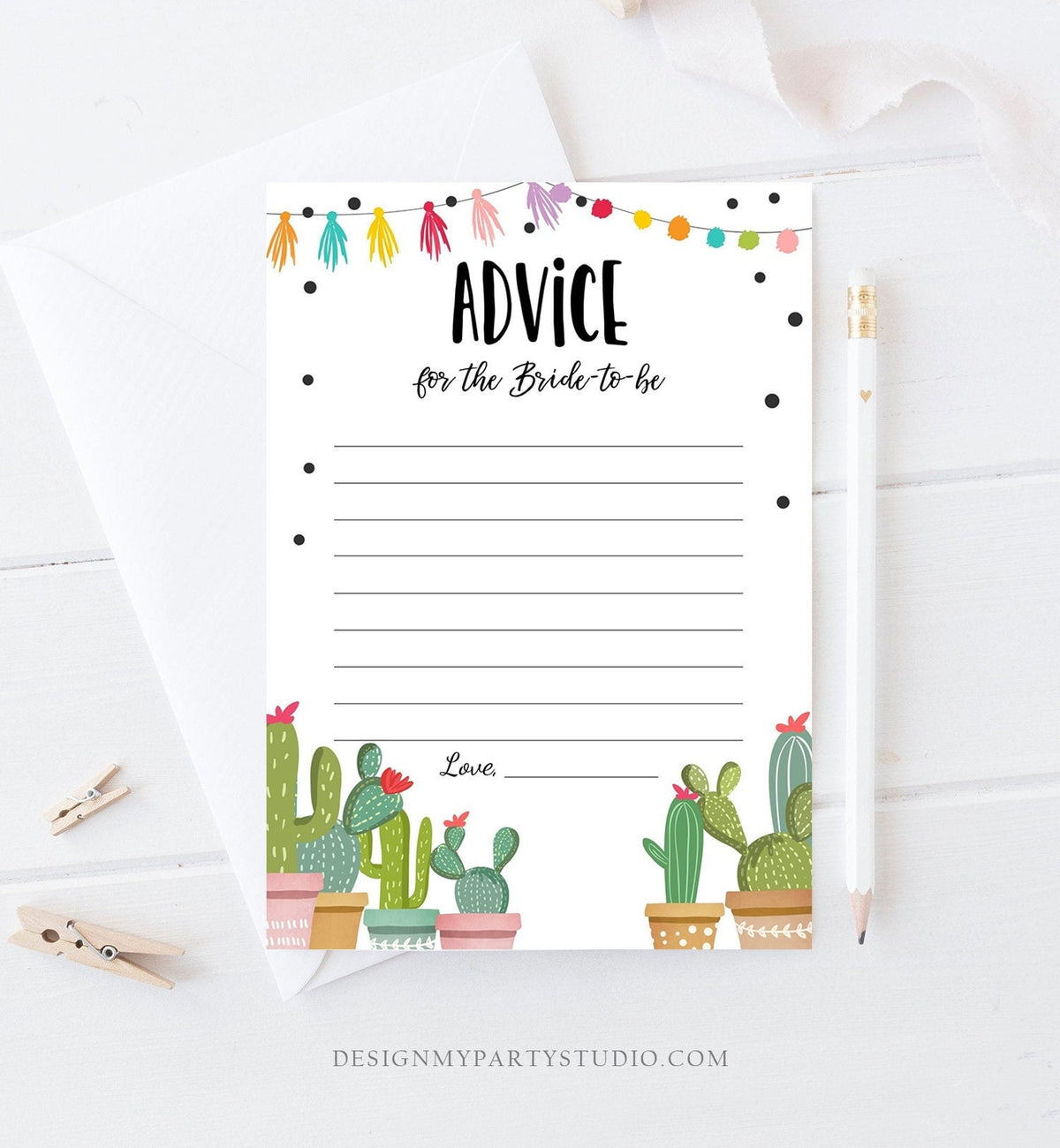 Editable Advice for the Bride Game Card Words of Wisdom Cactus Succulent Fiesta Bridal Shower Game Mexican Digital Template Printable 0254