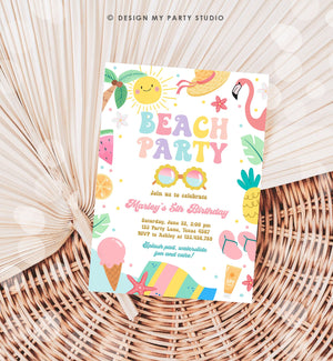 Editable Beach Birthday Invitation Tropical Pool Party Girl Summer Party Waterslide Splish Splash Pink Download Invite Template Corjl 0465