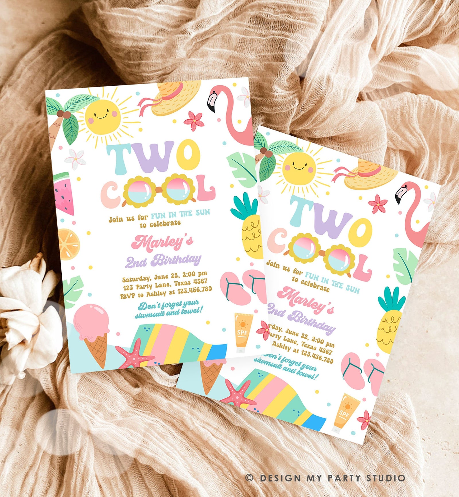 Editable Two Cool Birthday Invitation Tropical Pool Party Girl Summer Party Splish Splash Pool Party Pink Download Template Corjl 0465
