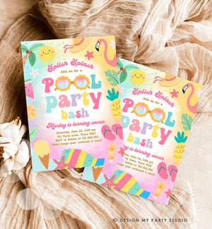 Editable Pool Party Birthday Invitation Splish Splash Girl Pool Party Bash Summer Waterslide Download Printable Invite Template Corjl 0465