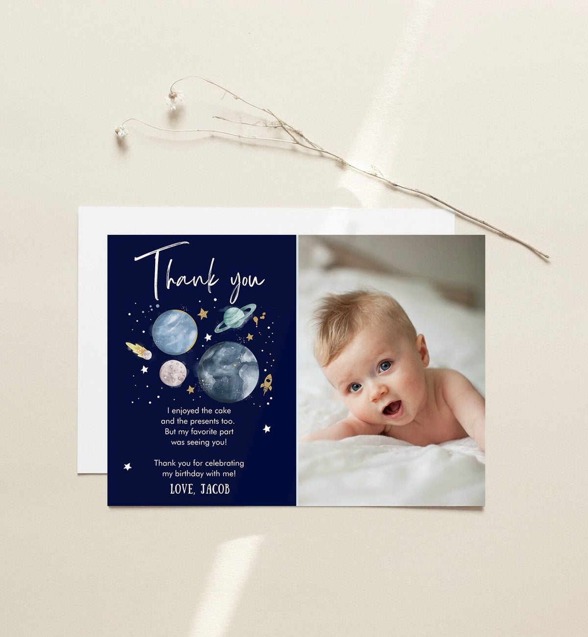 Editable Space Thank You Card Space Astronaut Birthday Boy To the Moon Galaxy Thank You Note Digital Download Template Printable 0357