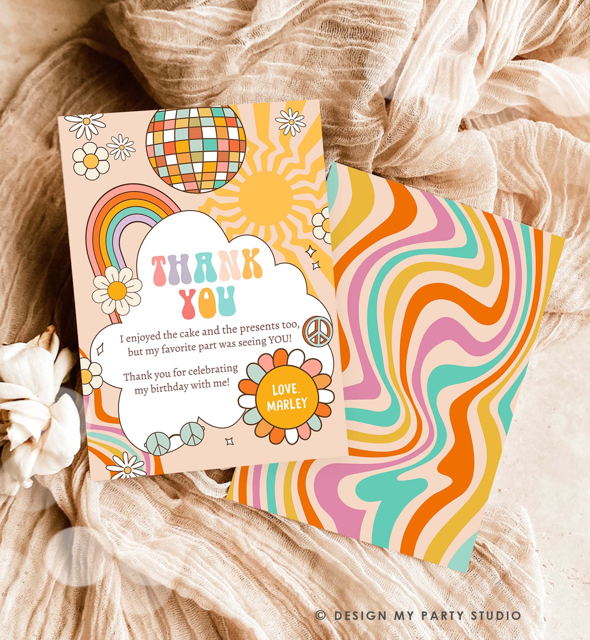 Editable Groovy Birthday Thank You Card Groovy Baby Shower Two Groovy One Boho Retro 70s Daisy Download Template Corjl Printable 0459