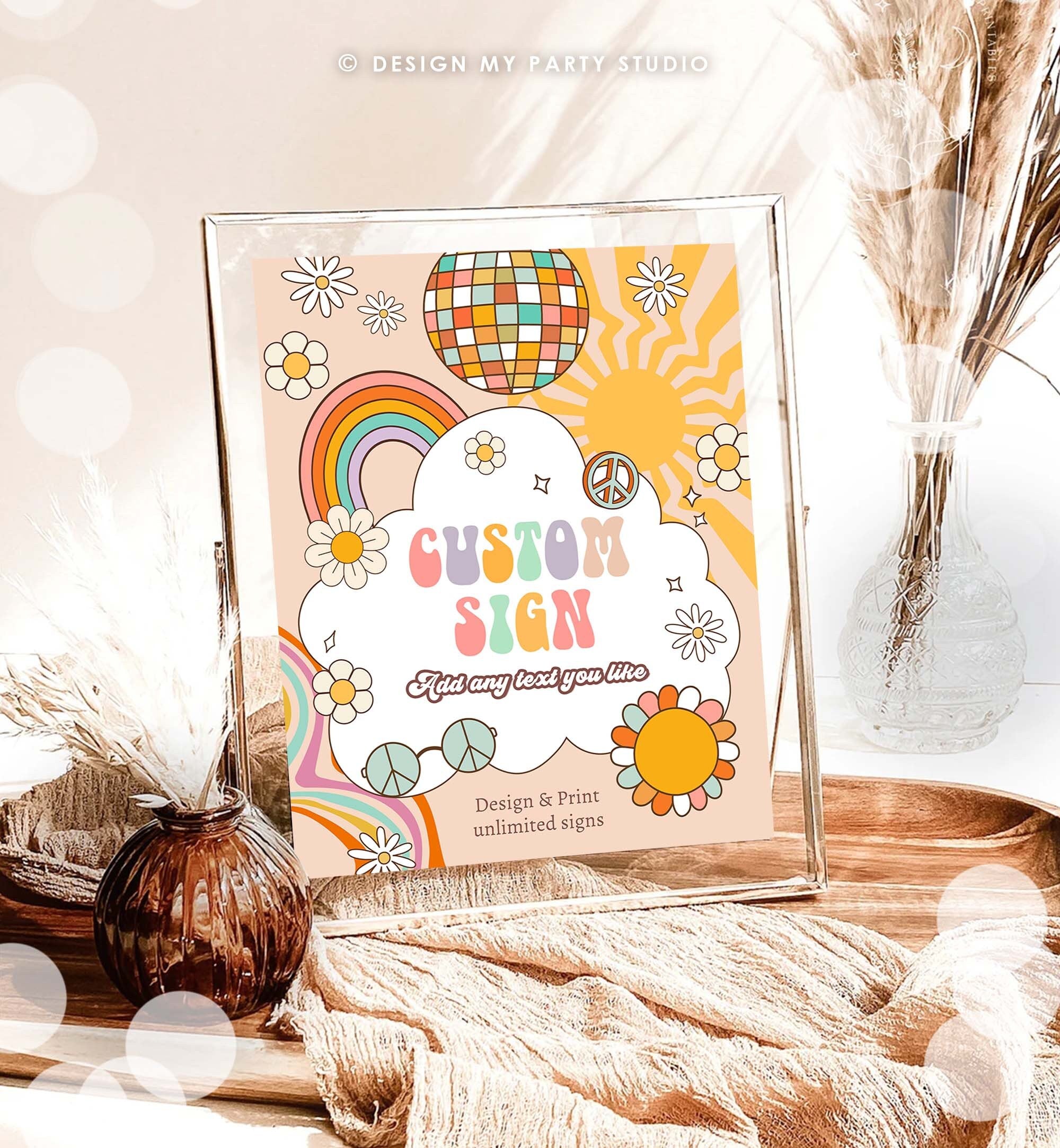 Editable Custom Sign Retro Groovy Birthday Party Groovy Baby Shower Decor Daisy Floral Hippie 70s Party 8x10 Download PRINTABLE Corjl 0459