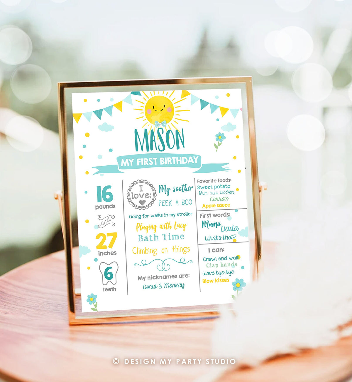 Editable Little Sunshine Birthday Milestone Sign Summer First Birthday 1st Birthday Boy Blue Digital Download Template Printable Poster 0141