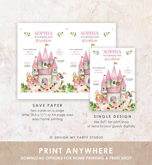 Editable ANY AGE Princess Birthday invitation Once Upon a Time Royal Birthday Pink Girl Gold Floral Download Printable Template Corjl 0171