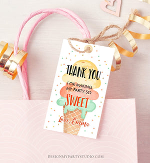 Editable Ice Cream Favor Thank You Tags Ice Cream Birthday Party Girl Yellow Mint Gift Goodie Bag Labels Corjl Template PRINTABLE 0243