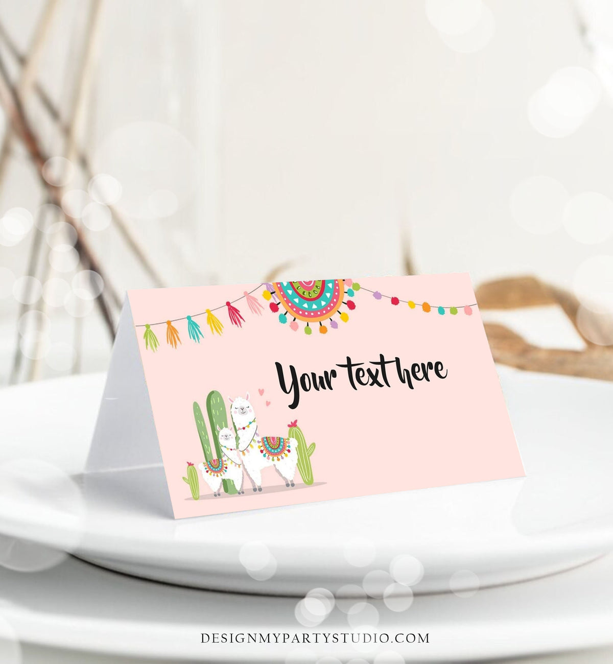 Editable Llama Food Labels Llama Fiesta Mexican Place Card Birthday Party Baby Shower Tent Card Escort Pink Girl Template Printable 0079