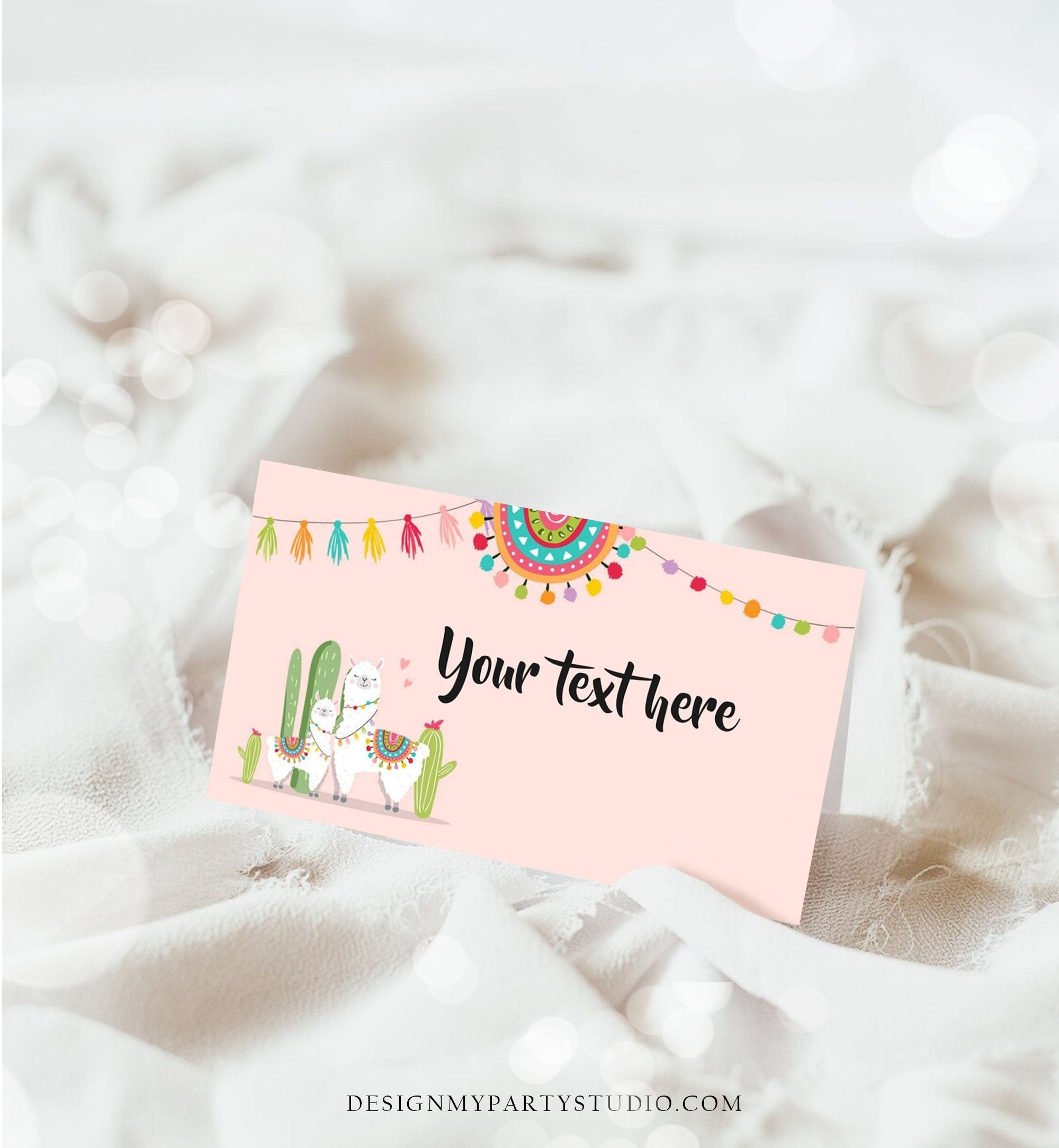 Editable Llama Food Labels Llama Fiesta Mexican Place Card Birthday Party Baby Shower Tent Card Escort Card Pink Girl Corjl Template 0079