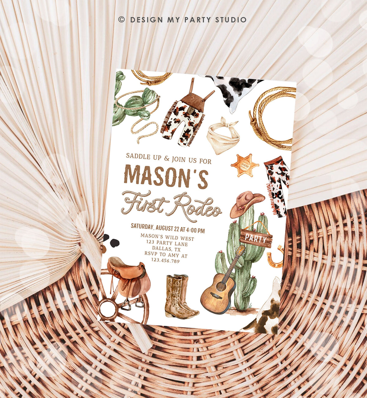 Editable First Rodeo Birthday Party Invitation Cowboy 1st Birthday Boy Wild West Birthday Western Download Printable Template Corjl 0509