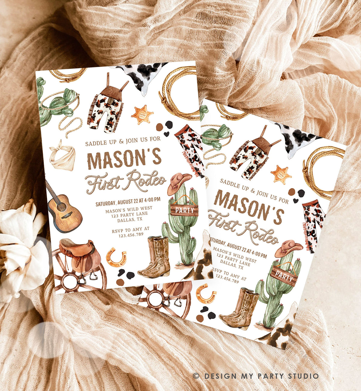 Editable First Rodeo Birthday Party Invitation Cowboy 1st Birthday Boy Wild West Birthday Western Download Evite Template Printable 0509