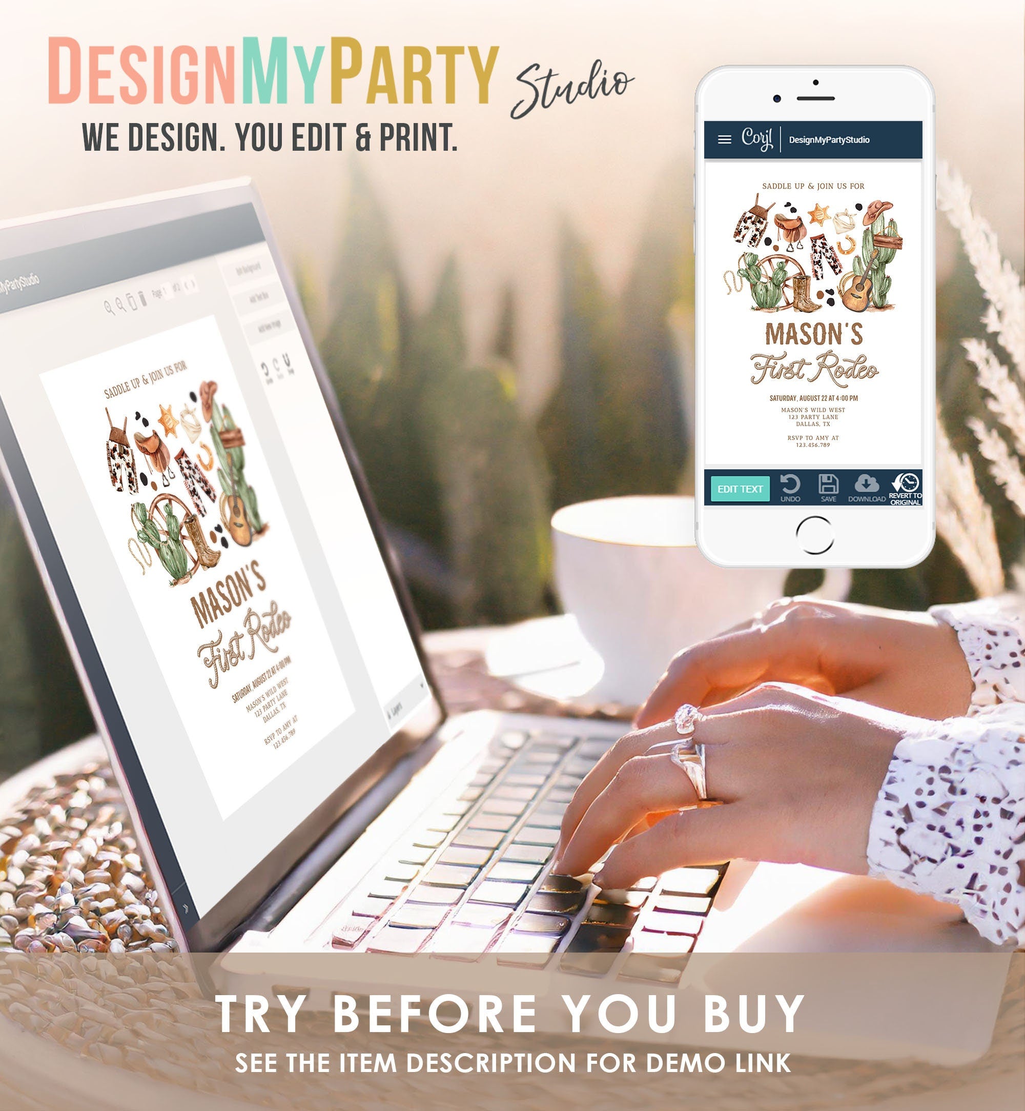 Editable First Rodeo Birthday Party Invitation Cowboy 1st Birthday Boy Wild West Birthday Western Download Evite Template Printable 0509