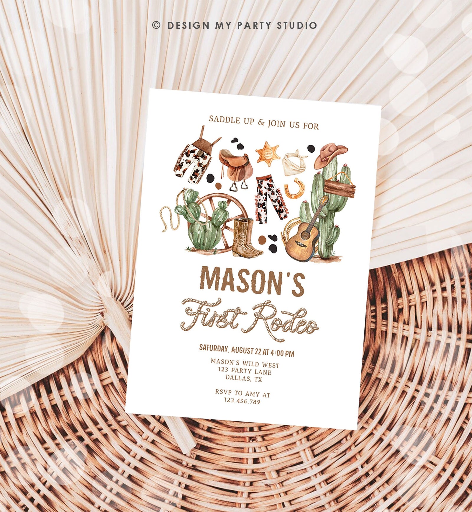 Editable First Rodeo Birthday Party Invitation Cowboy 1st Birthday Boy Wild West Birthday Western Download Evite Template Printable 0509