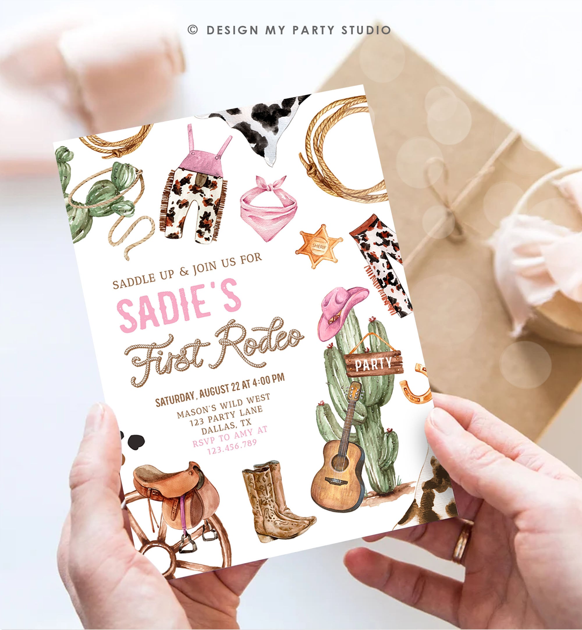 Editable Cowgirl Birthday Party Invitation First Rodeo 1st Birthday Girl Wild West Birthday Western Download Printable Template Evite 0509