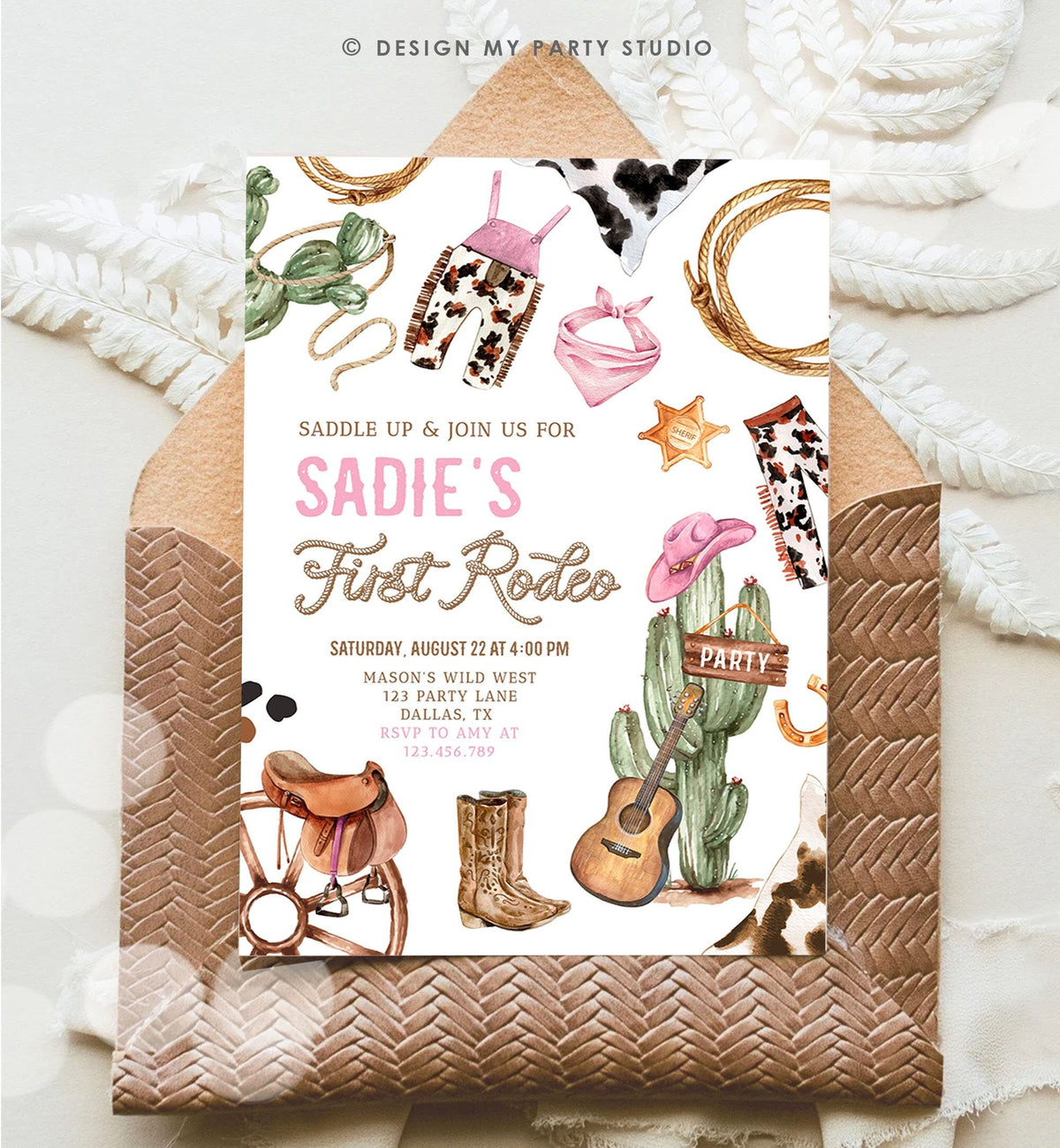 Editable Cowgirl Birthday Party Invitation First Rodeo 1st Birthday Girl Wild West Birthday Western Download Printable Template Evite 0509