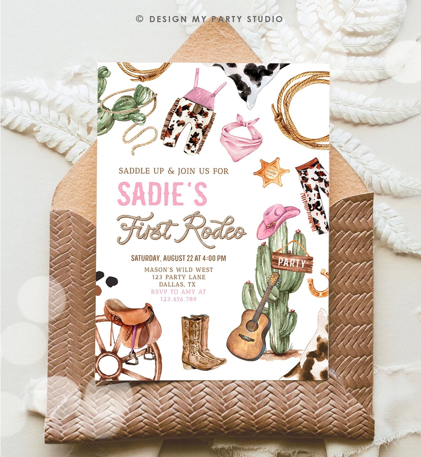 Editable Cowgirl Birthday Party Invitation First Rodeo 1st Birthday Girl Wild West Birthday Western Download Printable Template Evite 0509