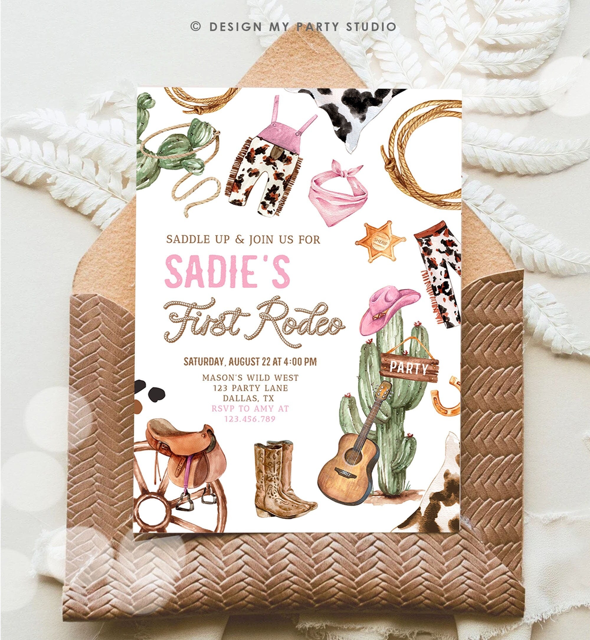 Editable Cowgirl Birthday Party Invitation First Rodeo 1st Birthday Girl Wild West Birthday Western Download Printable Template Evite 0509