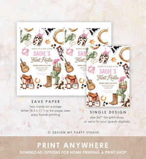 Editable Cowgirl Birthday Party Invitation First Rodeo 1st Birthday Girl Wild West Birthday Western Download Printable Template Corjl 0509