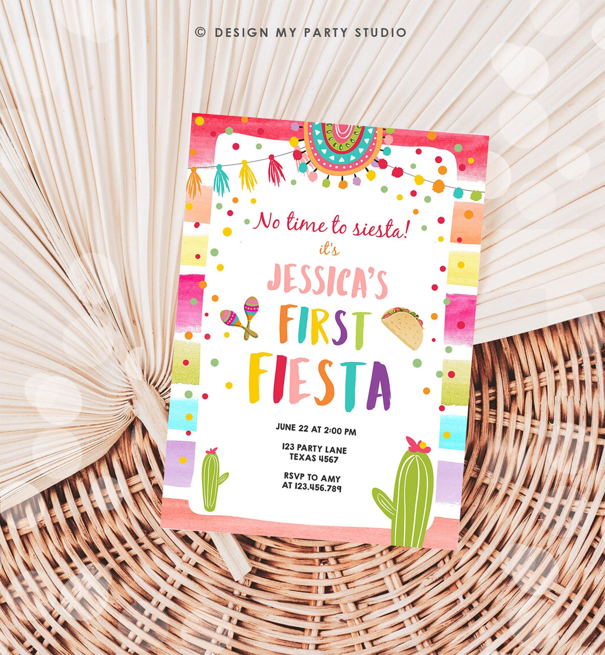 Editable First Fiesta Invitation 1st Fiesta Birthday Boho Mexican Cactus Succulent Desert Floral Girl Digital Evite Template Printable 0134
