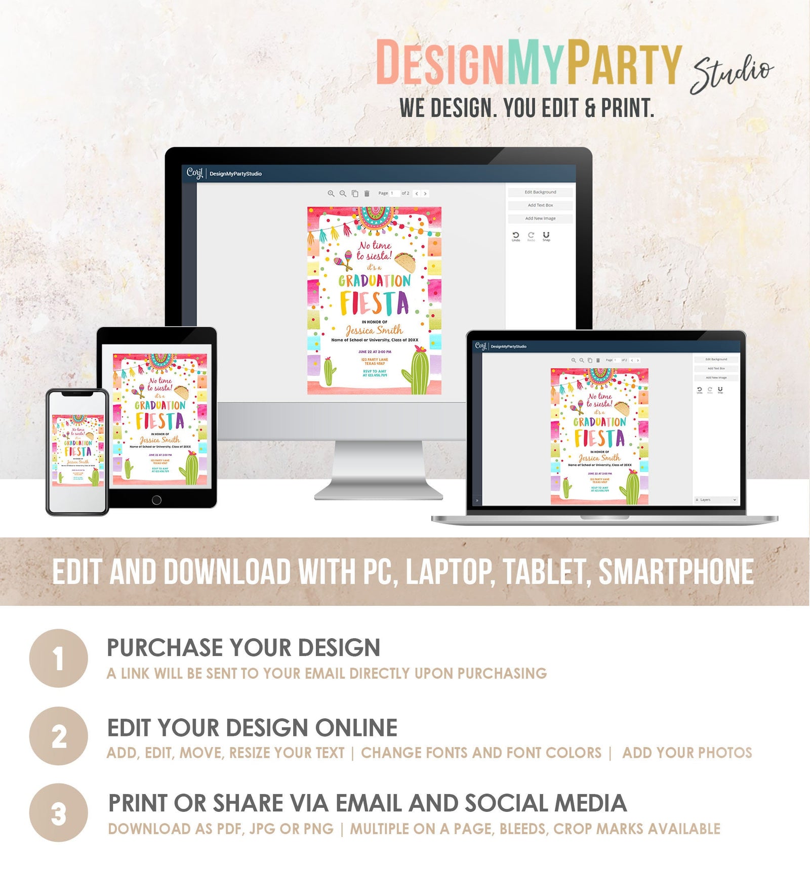 Editable Graduation Party Invitation Graduation Fiesta Grad Party Mexican College School Class Girl Digital Evite Template Printable 0134
