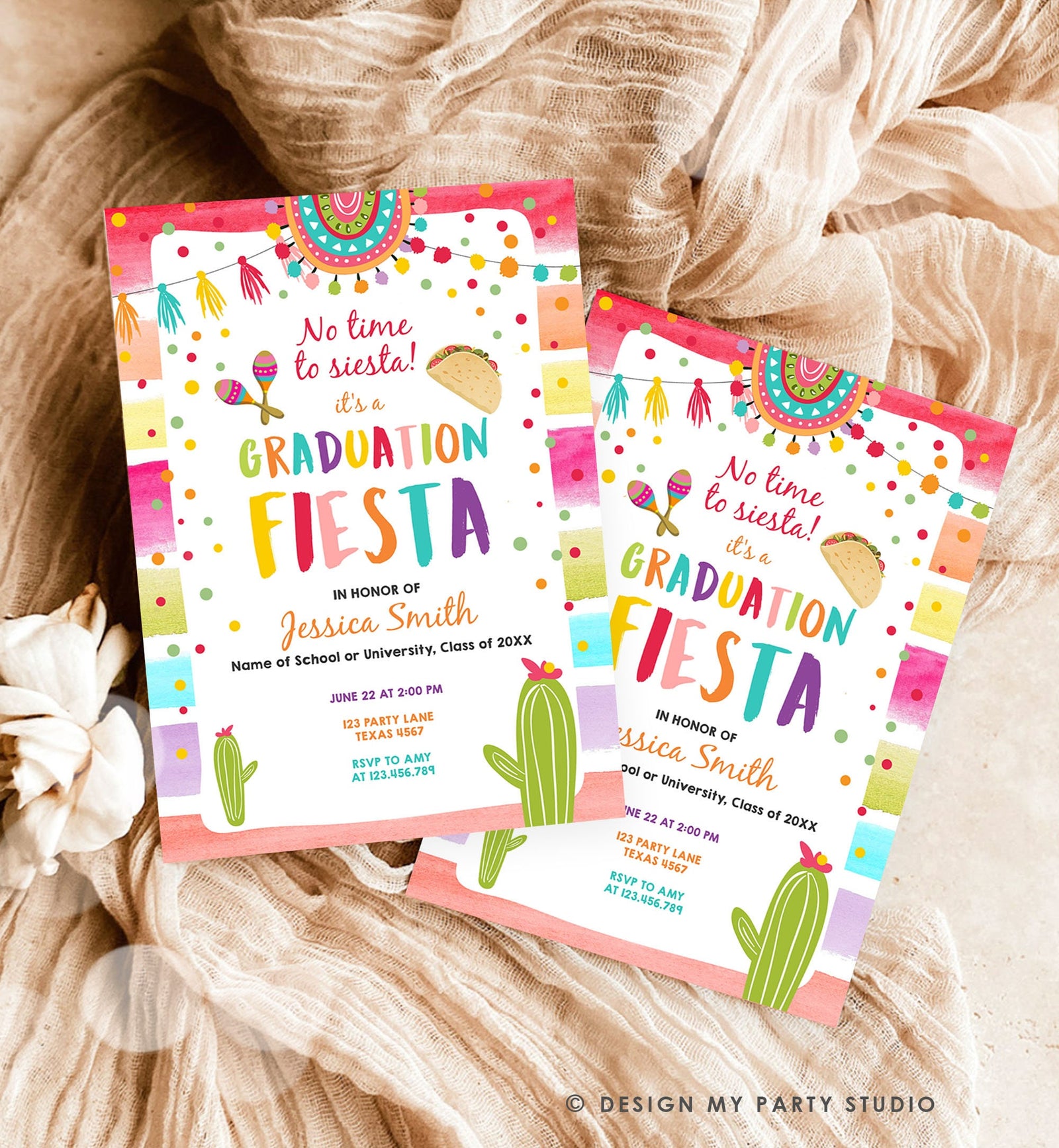 Editable Graduation Party Invitation Graduation Fiesta Grad Party Mexican College School Class Girl Digital Evite Template Printable 0134