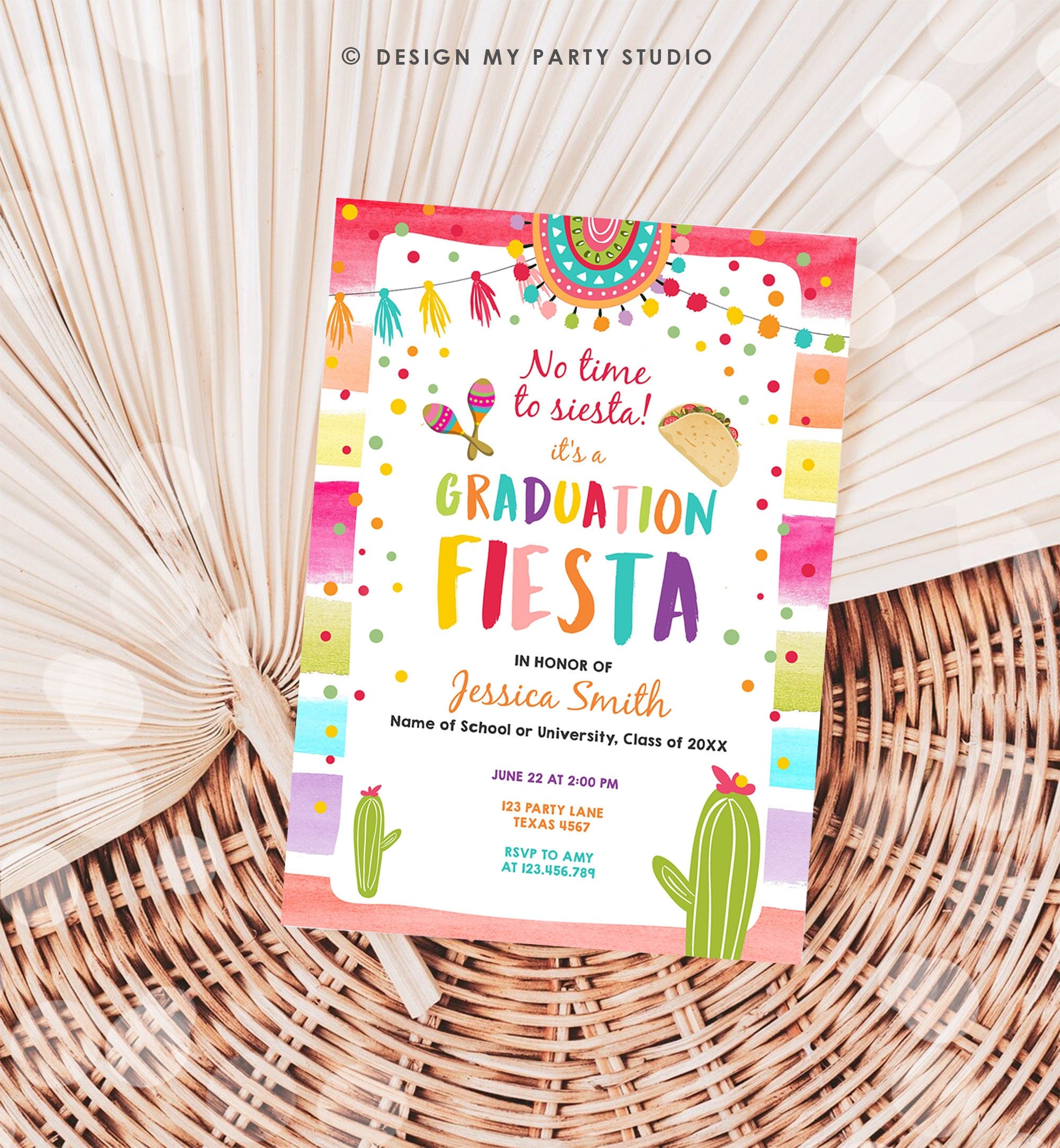 Editable Graduation Party Invitation Graduation Fiesta Grad Party Mexican College School Class Girl Digital Evite Template Printable 0134