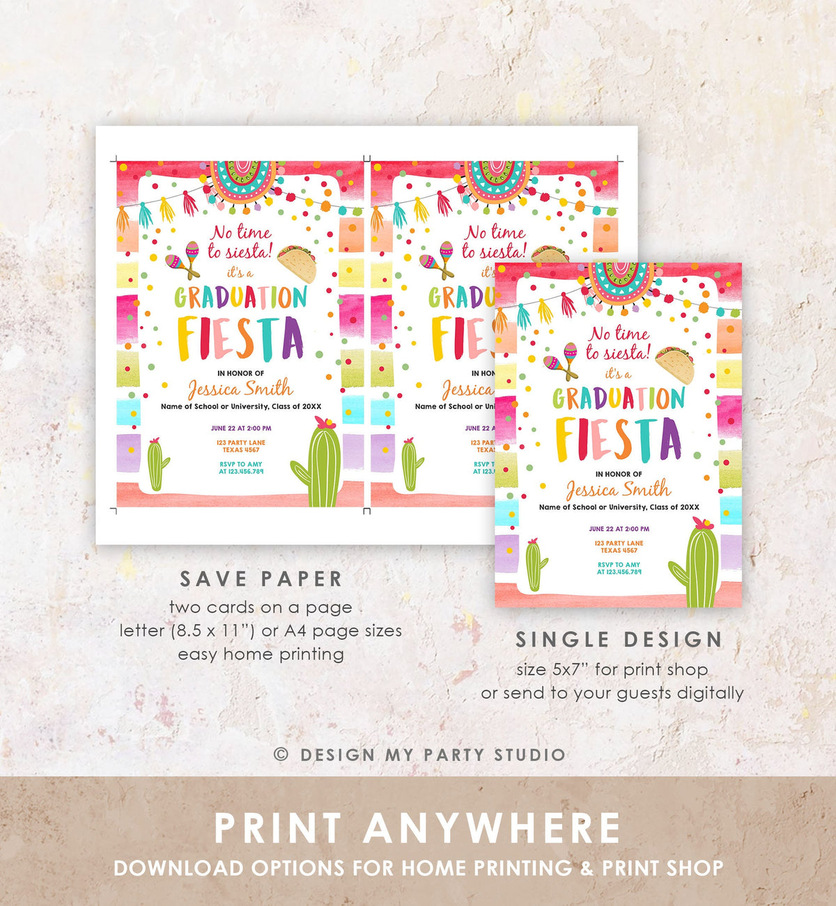 Editable Graduation Party Invitation Graduation Fiesta Grad Party Mexican College School Class Girl Digital Evite Template Printable 0134