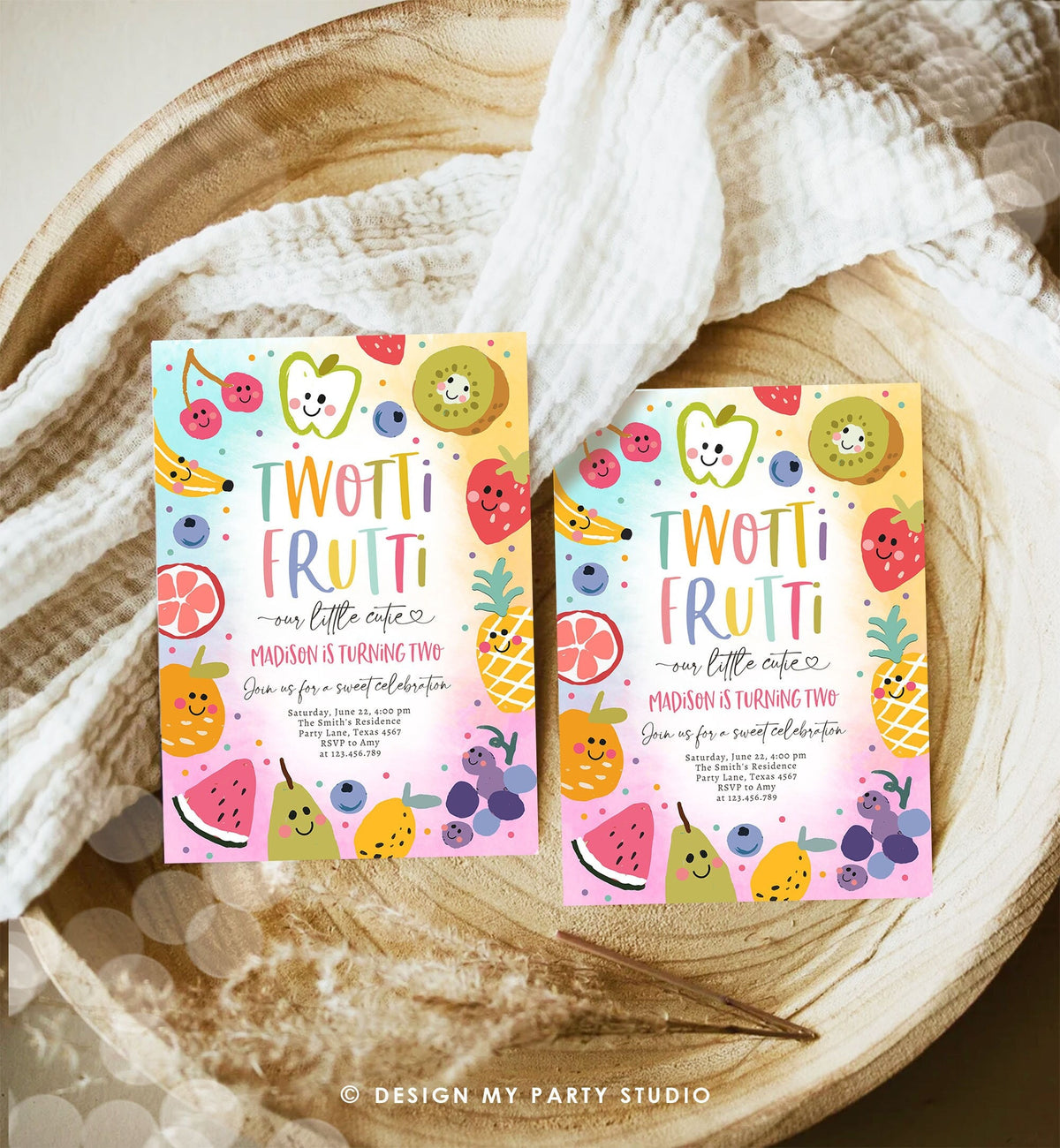 Editable Two-tti Frutti Birthday Invitation Twotti Frutti Party Fruit Tropical Summer Two Girl Download Printable Template Digital 0510