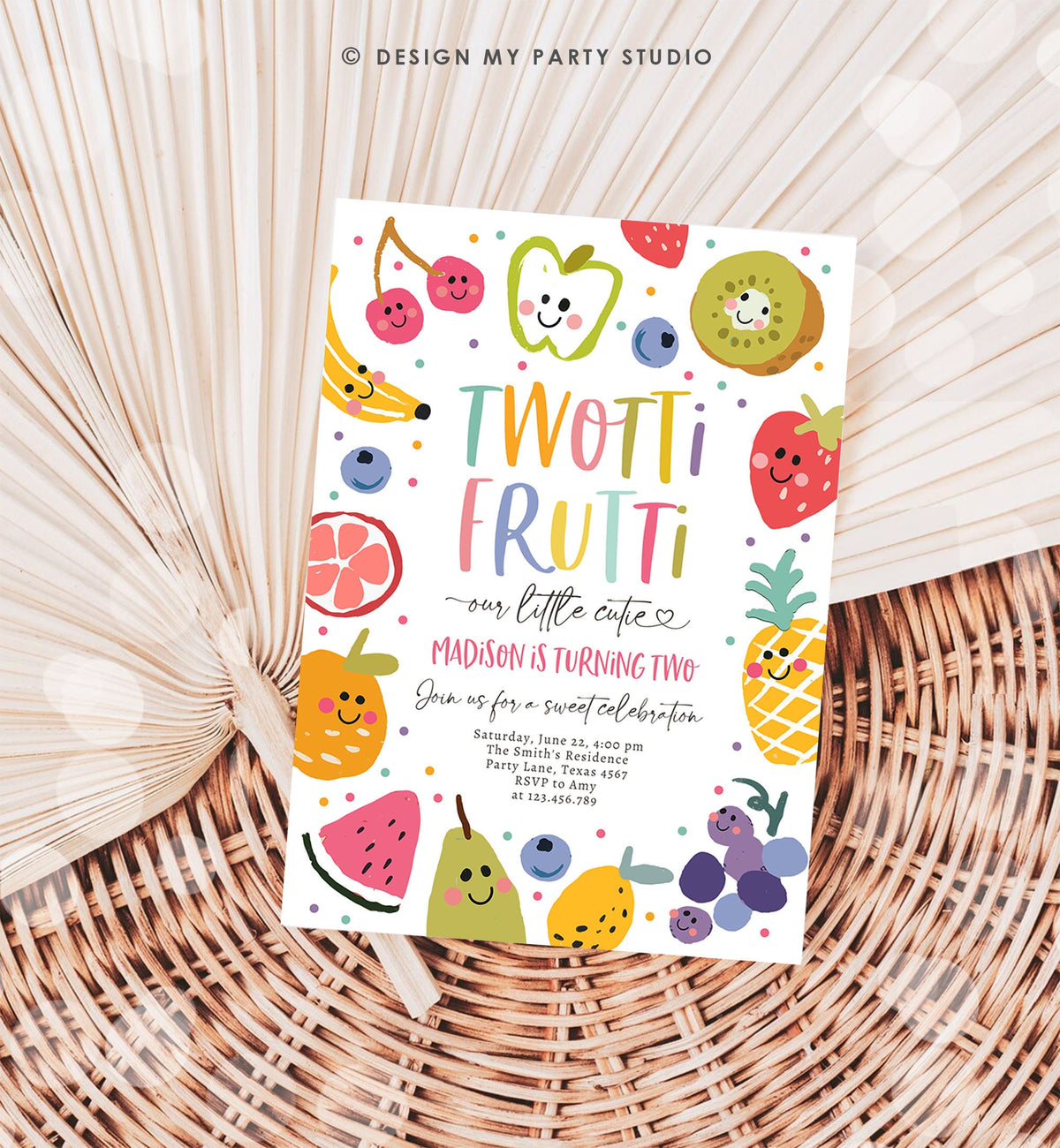 Editable Two-tti Frutti Birthday Invitation Twotti Frutti Party Fruit Tropical Summer Two Girl Download Printable Template Digital 0510