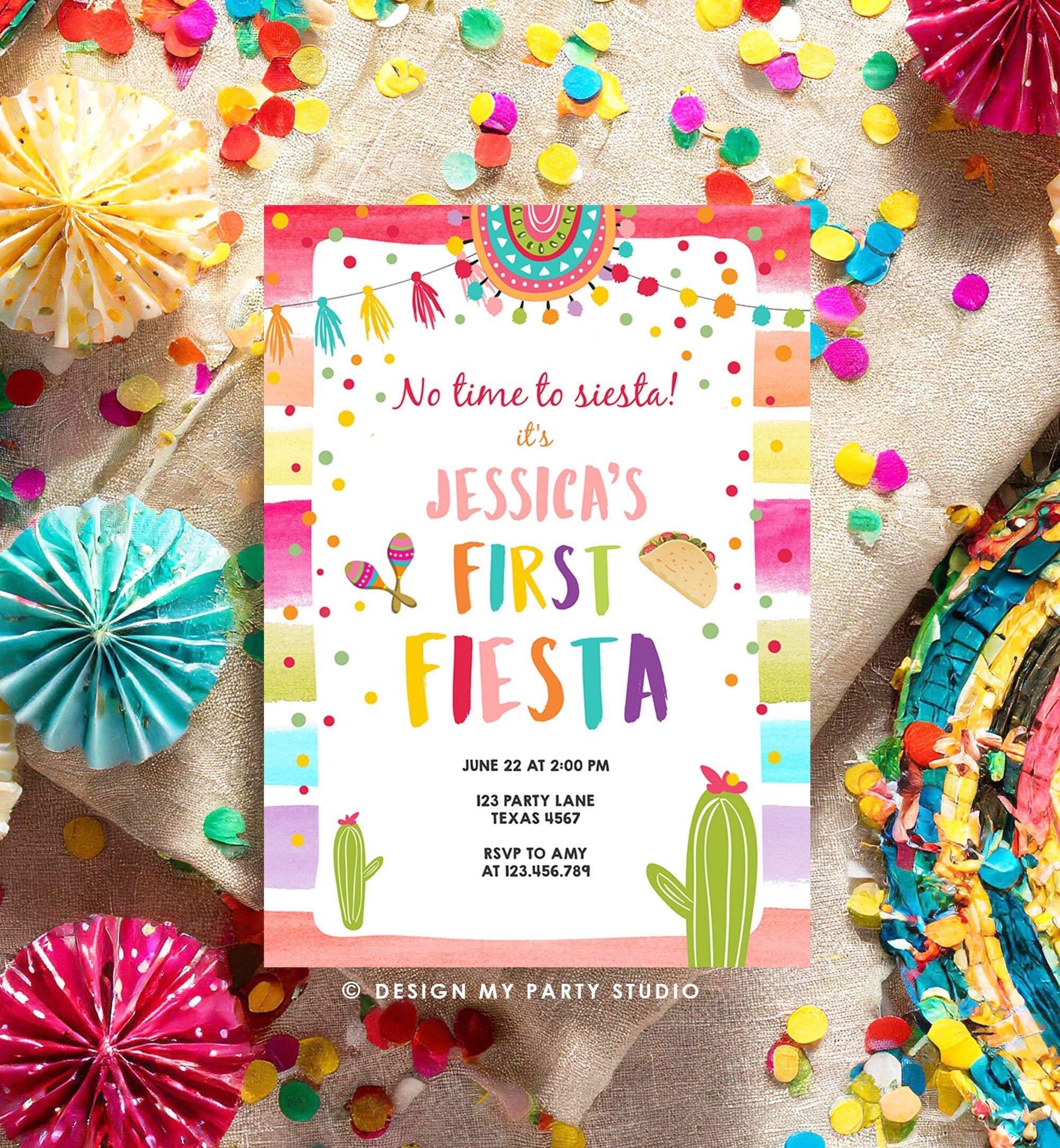 Editable First Fiesta Invitation 1st Fiesta Birthday Boho Mexican Cactus Succulent Desert Floral Girl Digital Evite Template Printable 0134