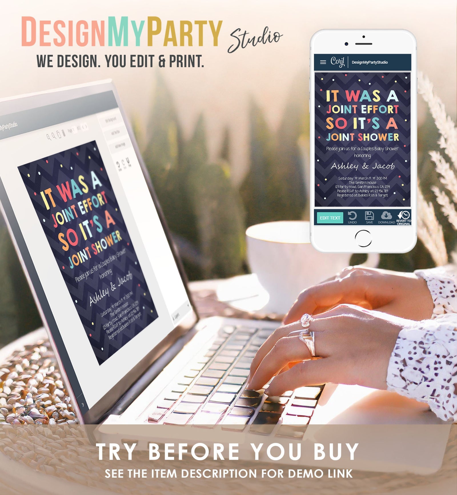 Editable Couples Baby Shower Invitation Coed Baby Shower Joint Funny Navy Confetti Neutral Digital Download Template Printable 0181