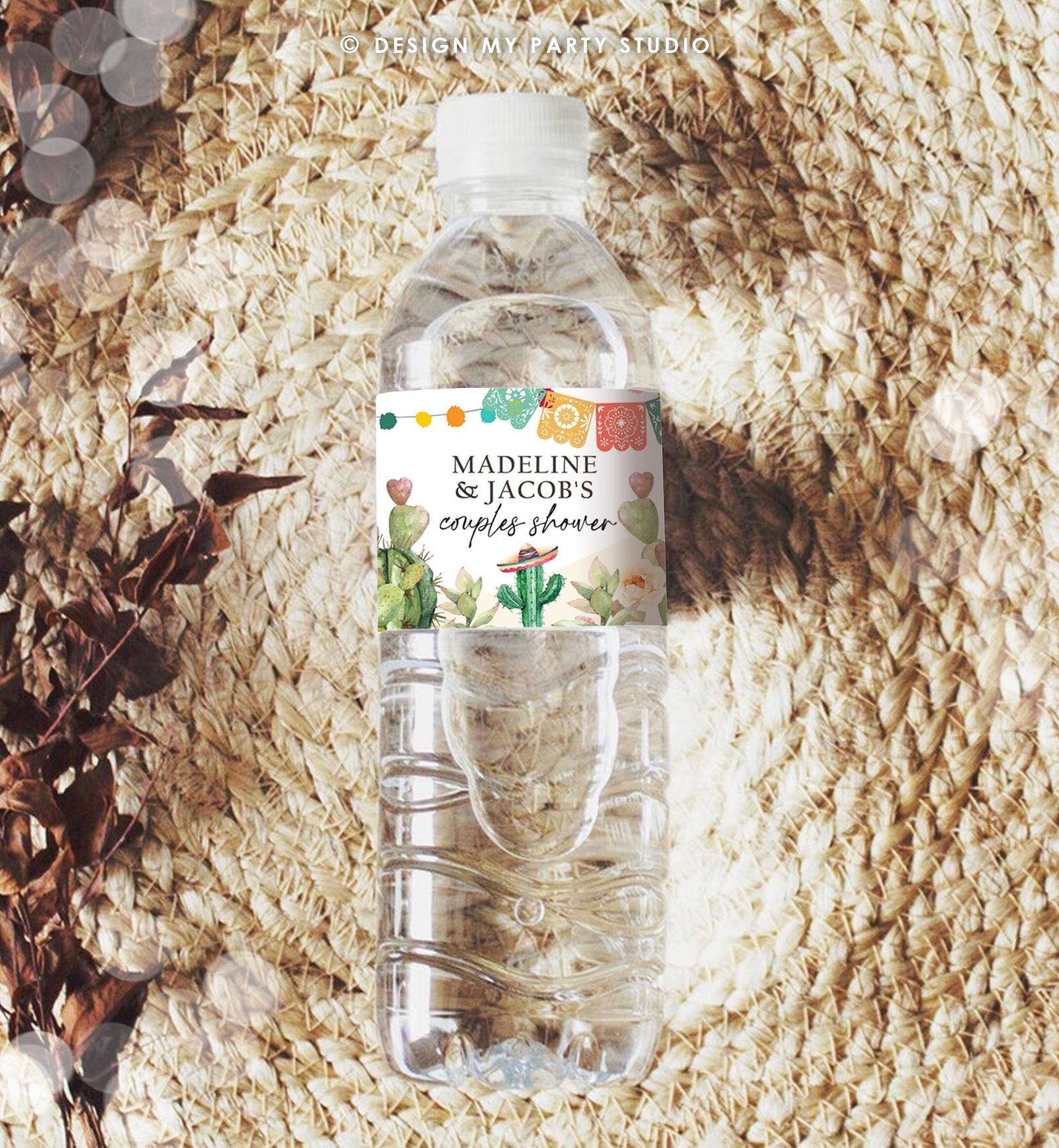 Editable Fiesta Water Bottle Labels Fiesta Couples Shower Taco Bout Love Cactus Mexican Desert Succulent Digital Template Printable 0404