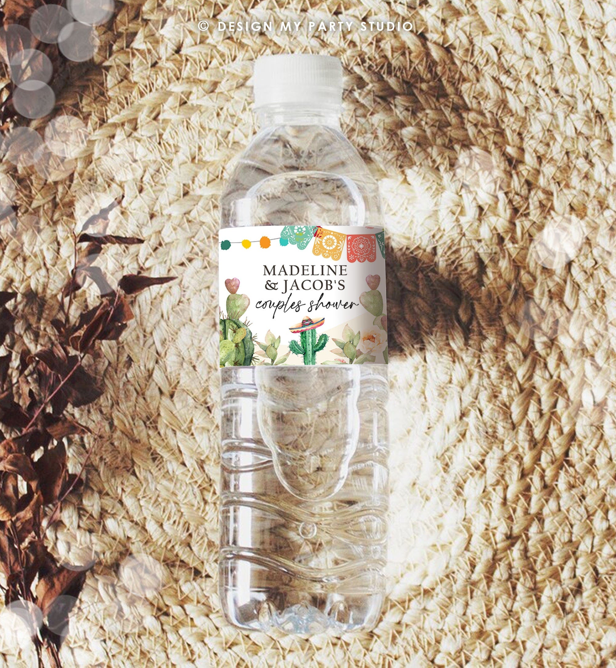 Editable Fiesta Water Bottle Labels Fiesta Couples Shower Taco Bout Love Cactus Mexican Desert Succulent Digital Template Printable 0404