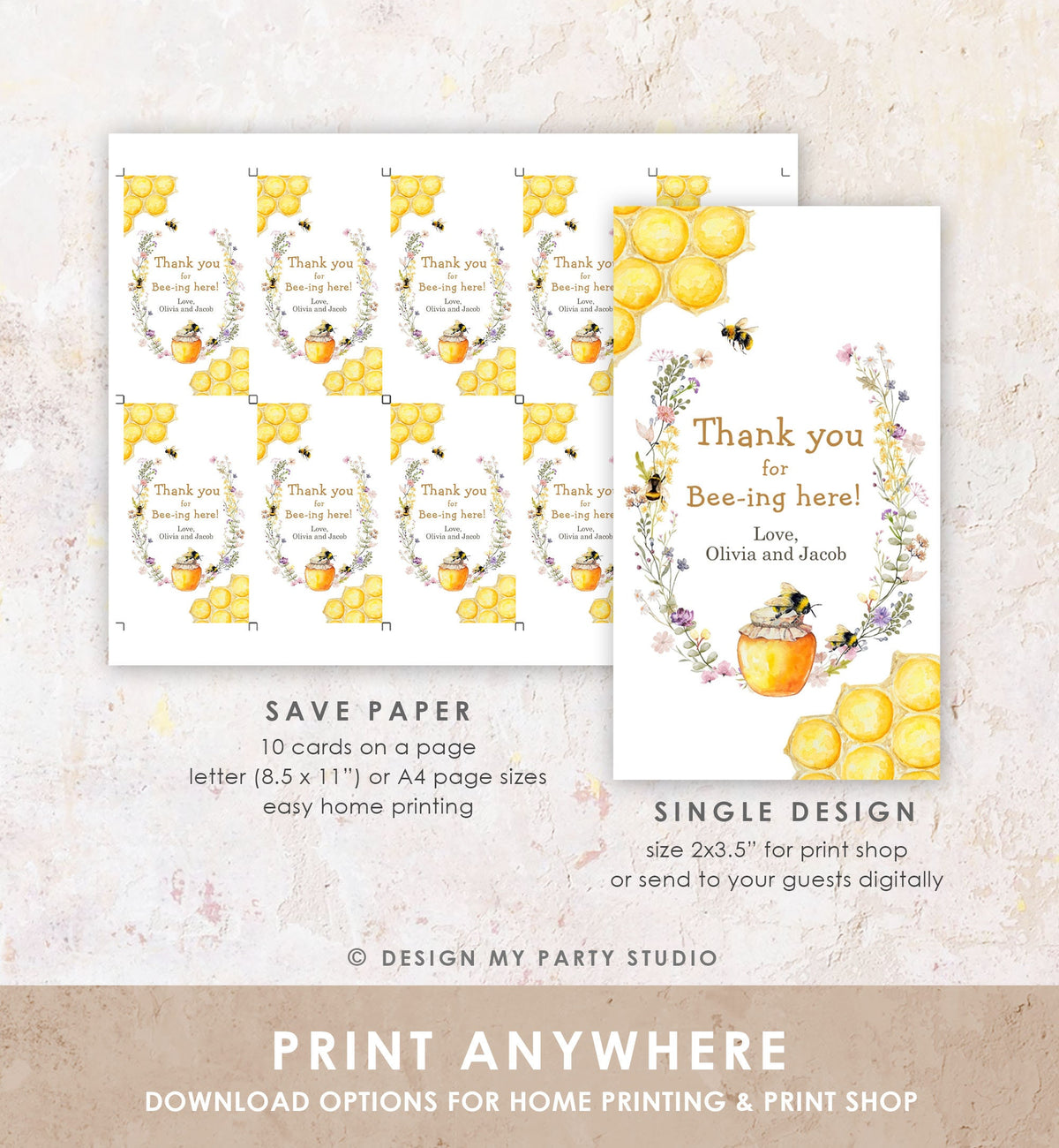 Editable Rustic Bee Favor Tags Bee Gender Reveal Baby Shower Honey Bee Birthday Thank You for Bee-ing Here Tag Template PRINTABLE Corjl 0502