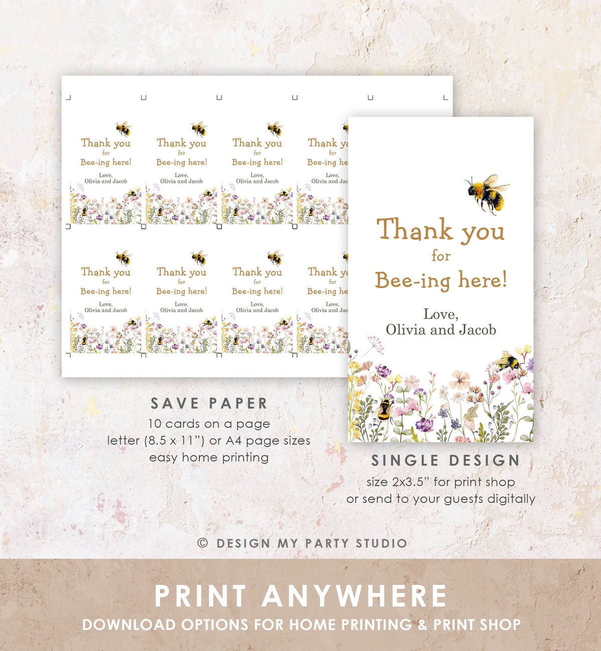 Editable Rustic Bee Favor Tags Bee Gender Reveal Baby Shower Honey Bee Birthday Thank You for Bee-ing Here Digital Template Printable 0502