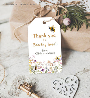 Editable Rustic Bee Favor Tags Bee Gender Reveal Baby Shower Honey Bee Birthday Thank You for Bee-ing Here Tag Template PRINTABLE Corjl 0502