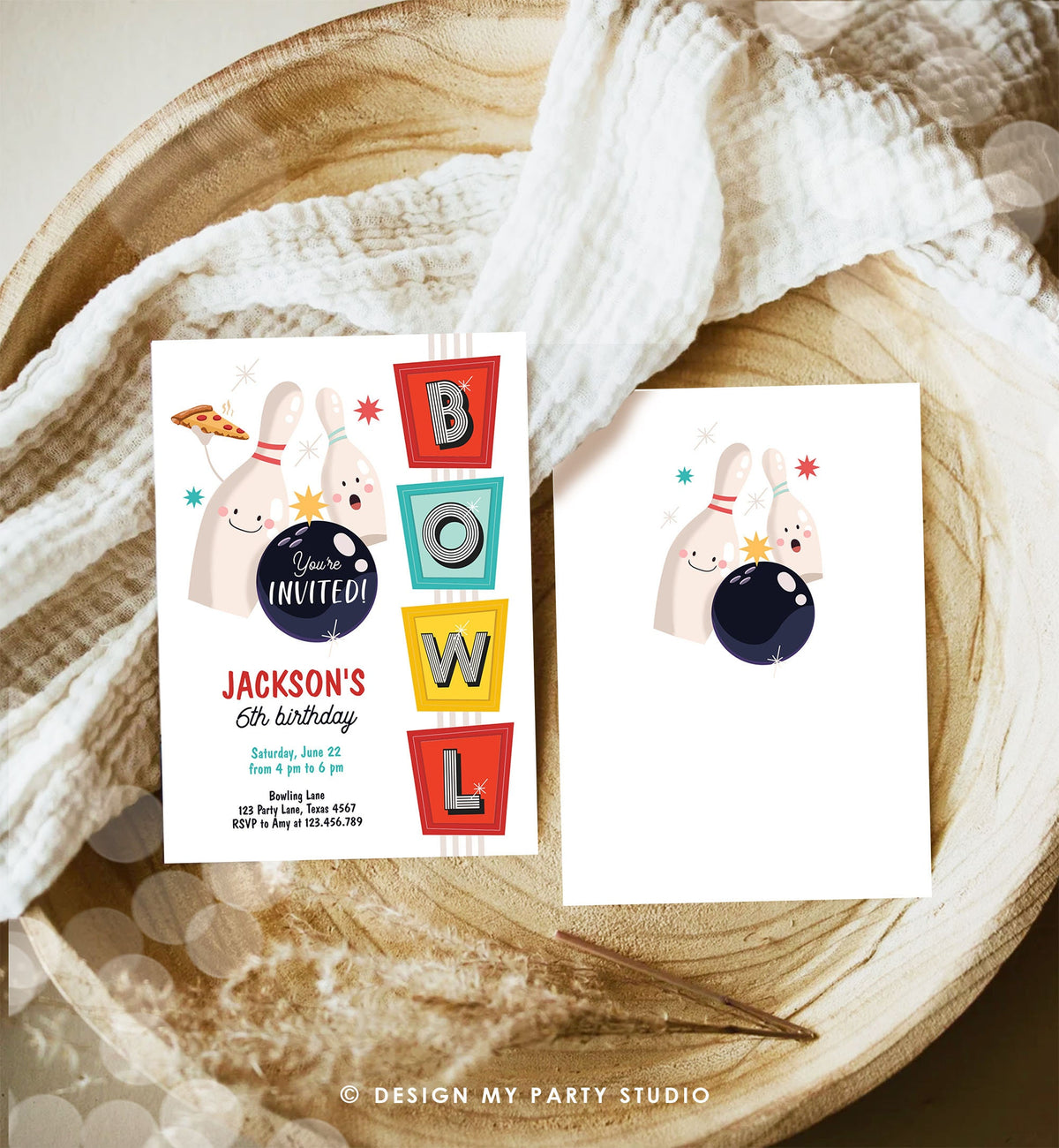 Editable Bowling Birthday Invitation Strike Up Some Fun Boy Girl Bowling Party Pizza Teen Retro Digital Download Template Printable 0505