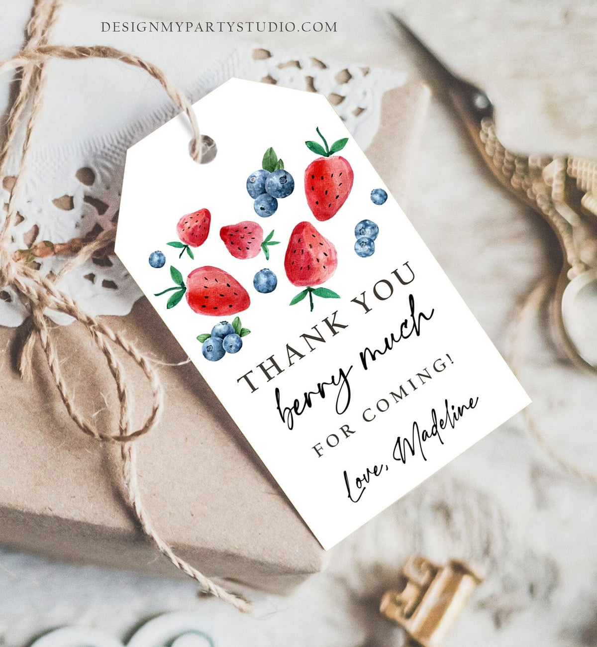 Editable Strawberry Blueberry Favor Tags Berry First Birthday Thank you tags Label Berry Much Tags Berry Sweet Template PRINTABLE Corjl 0399