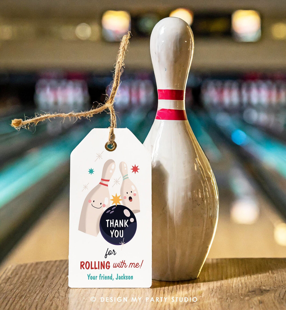 Editable Bowling Favor tags Bowling Party Boy Bowling Thank you tags Label tags Rolling With Me Labels Bowling Birthday Template Corjl 0505