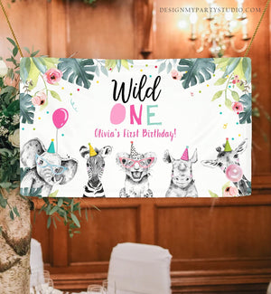 Editable Party Animals Birthday Backdrop Banner Safari Animals Wild One First Birthday Welcome Sign Download Corjl Template Printable 0322