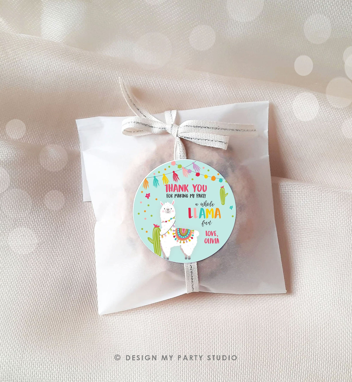 Editable Llama Thank You Favor Tags Baby Shower Llama Stickers Fiesta Cactus Alpaca Mexican Llama Birthday Girl Blue Corjl Template 0079